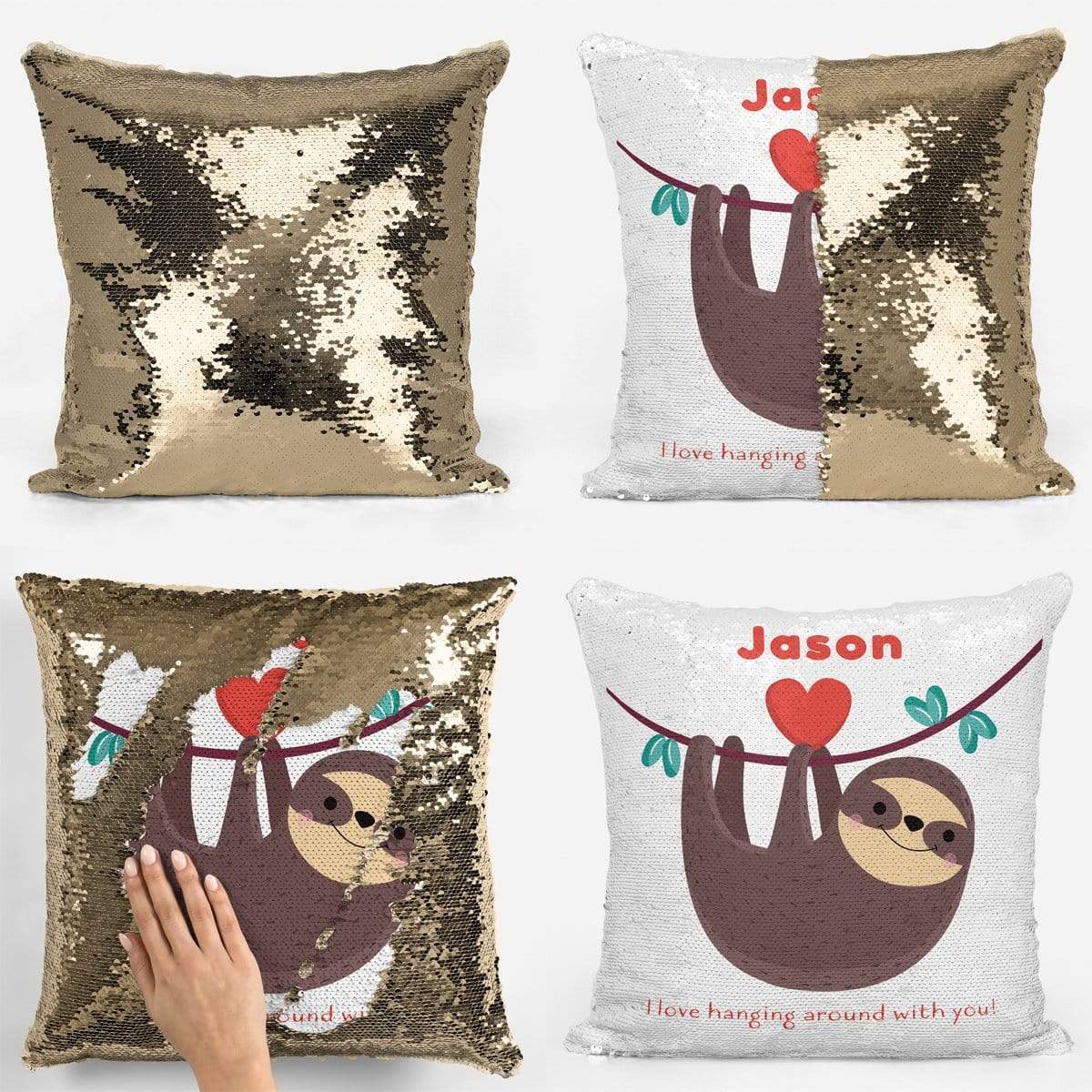 Sloth Valentines Sequin Magic Cushion